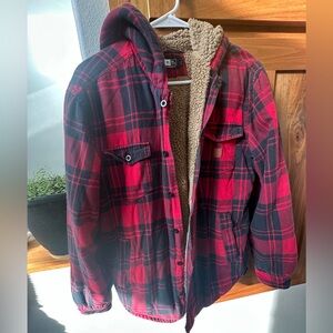 Rip Curl Red and Black Checkered Sherpa 100% Cotton Jacket